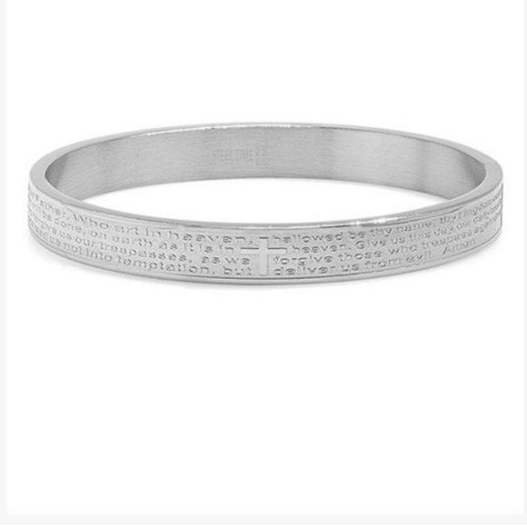 NEW| SILVER “OUR FATHER” LORD’S PRAYER HINGE BANGLE| NEW - Picture 1 of 13